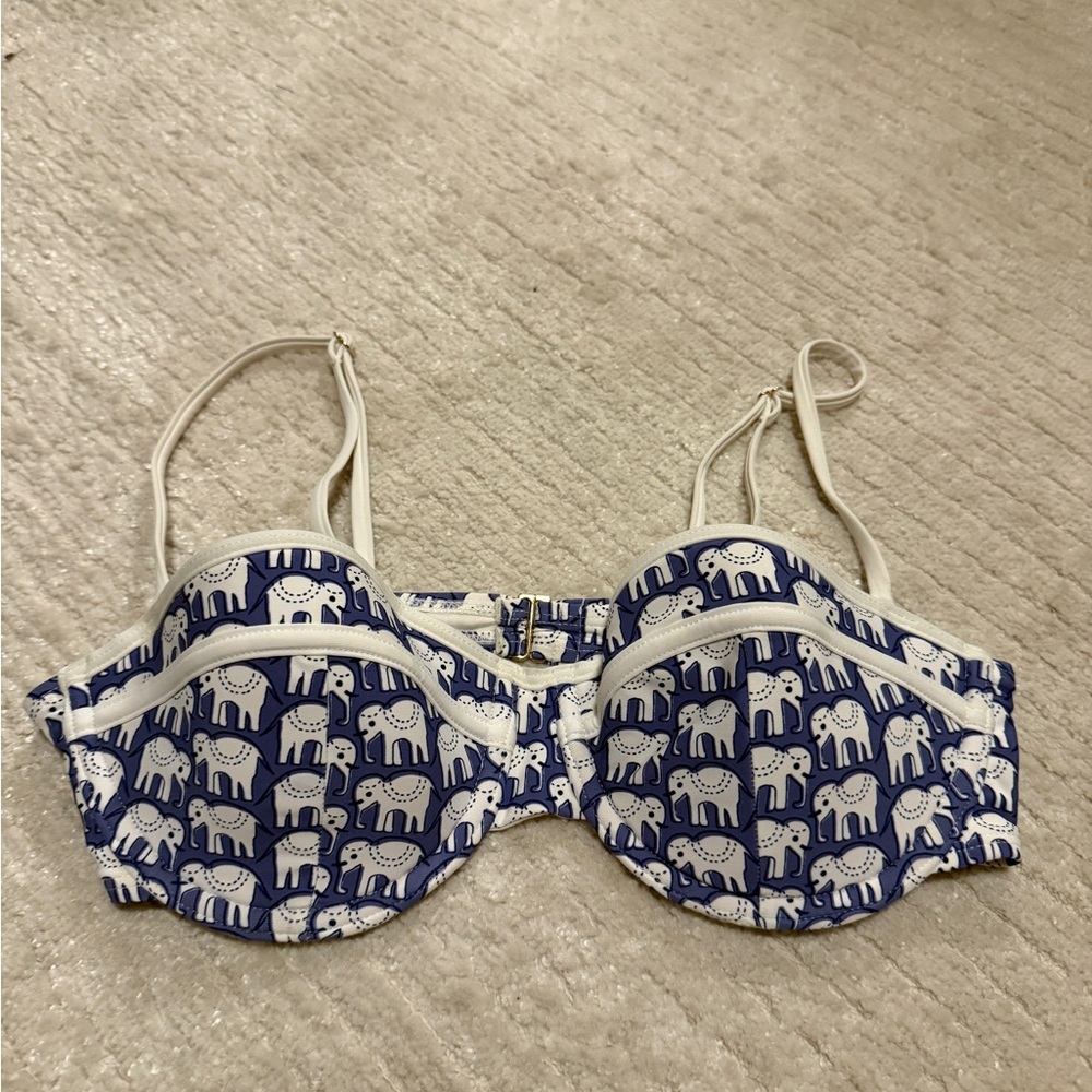 Roller Rabbit Blue and White Elephant Bikini Top